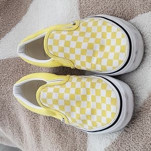 VANS‎ White/Yellow Checkerboard Slip-on Sneakers Size 5